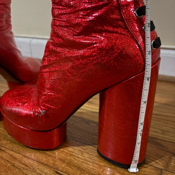 Red Platform Ankle Boots - Picture 3 of 4